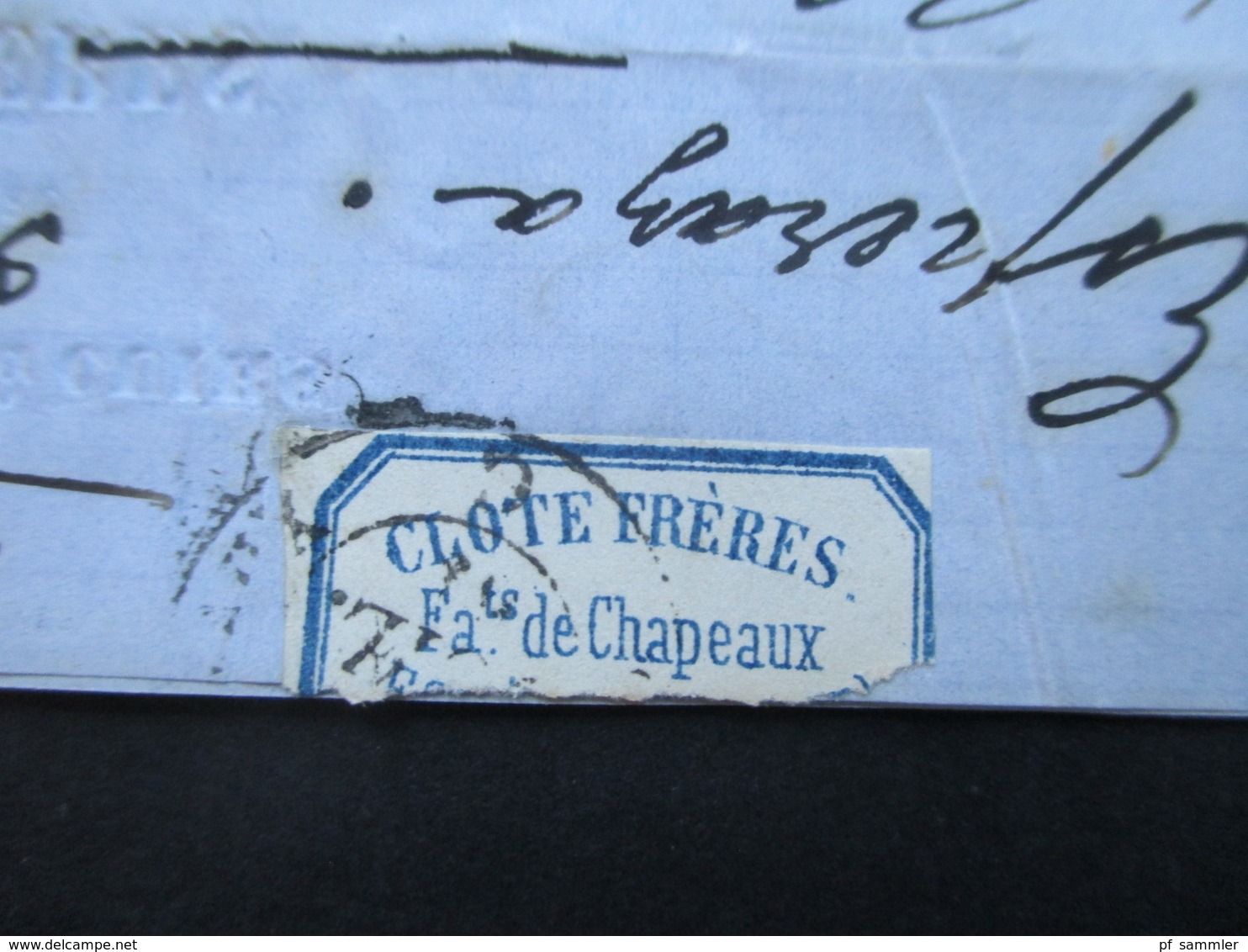 Frankreich 1864 Kaiser Napoleon III. Stempel Esperaza Nach Paris. Firmen Vignette Clote Freres Fa De Chapeaux Esperaza - 1862 Napoléon III