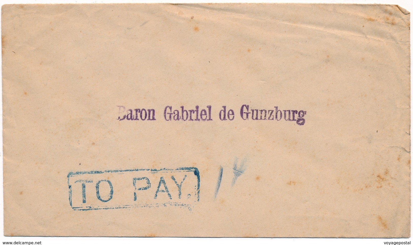 Lettre Chine Shanghai Local Post Griffe To Pay Pour Le Baron De Gunzburg China - Lettres & Documents