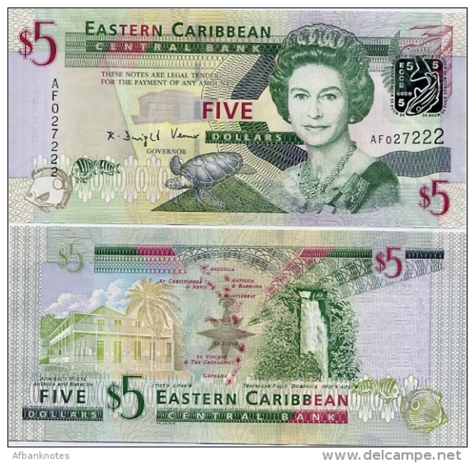 EAST CARIBBEAN STATES       5 Dollars       P-47a        ND (2008)      UNC - Oostelijke Caraïben