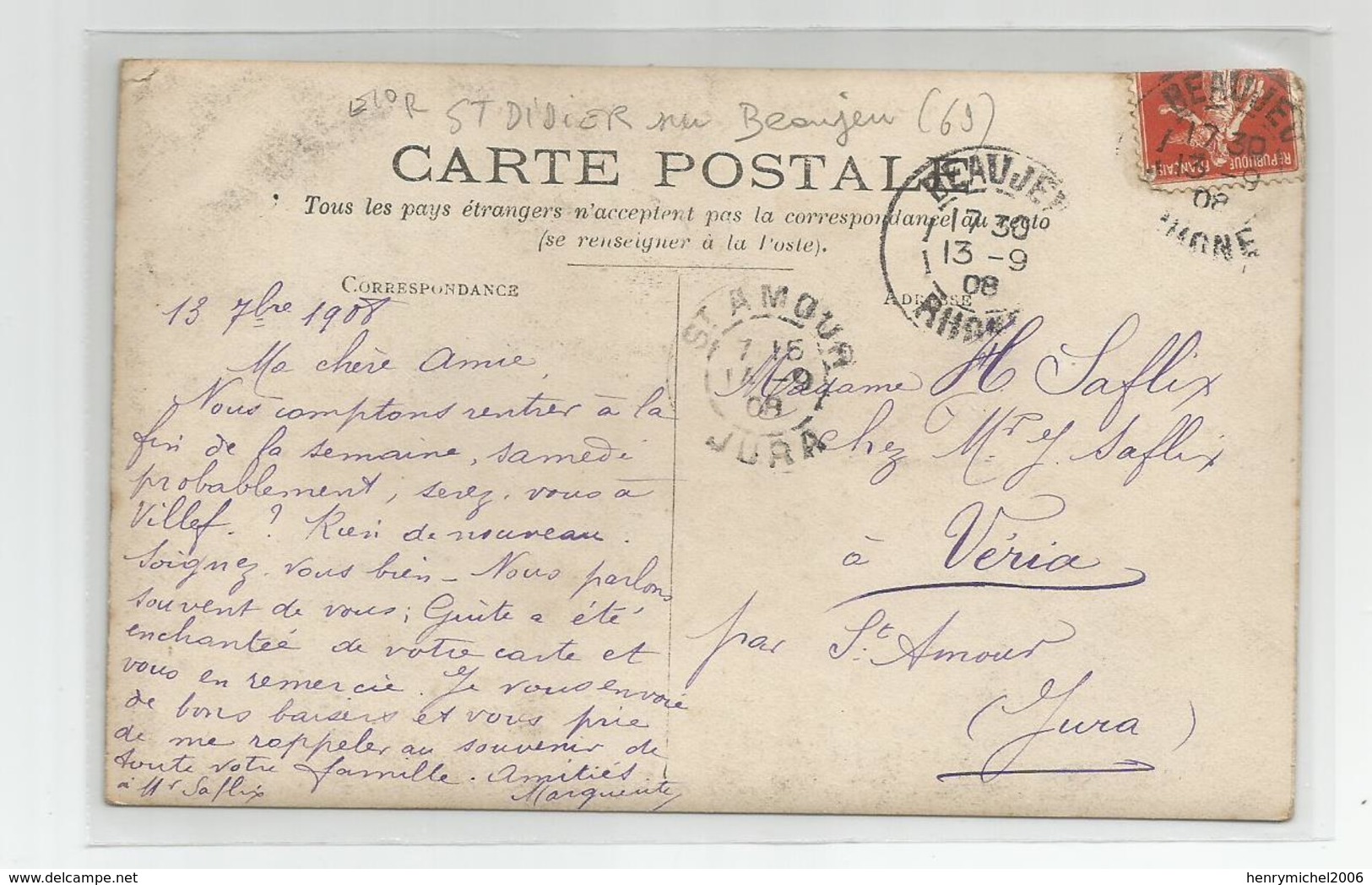 Rhone - 69 - St Saint Didier Sur Beaujeu Carte Photo 1908 - Andere & Zonder Classificatie