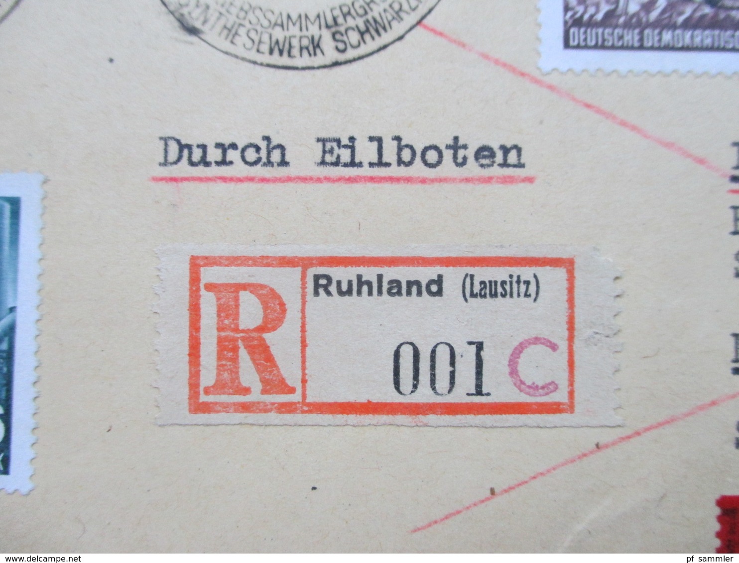 DDR 1954 Nr. 344-353 Satzbrief Todestag Marx. Eilboten Beleg / Einschreiben Ruhland (Lausitz) 001 C SST Ruhland - Briefe U. Dokumente