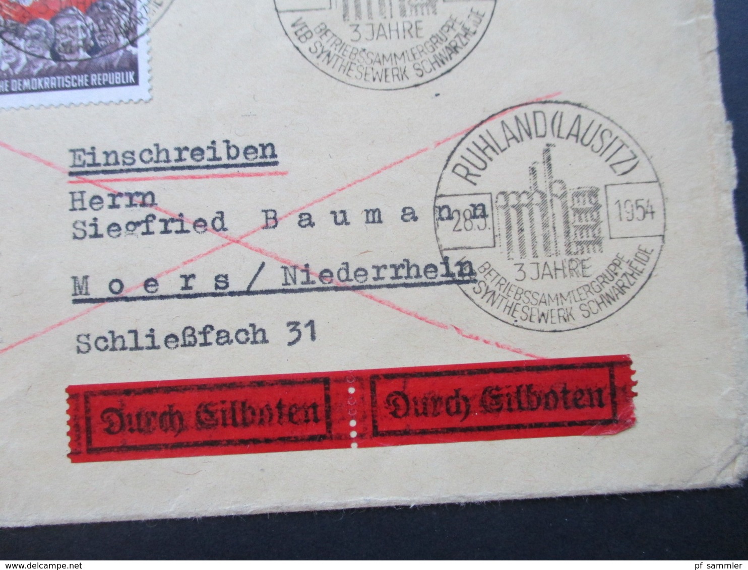 DDR 1954 Nr. 344-353 Satzbrief Todestag Marx. Eilboten Beleg / Einschreiben Ruhland (Lausitz) 001 C SST Ruhland - Briefe U. Dokumente