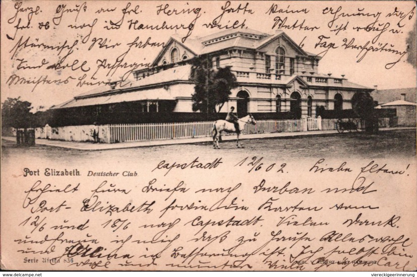 ! Alte Ansichtskarte 1902 Port Elizabeth, Deutscher Club, Südafrika, South Africa, Gel. Nach Hamburg - Afrique Du Sud
