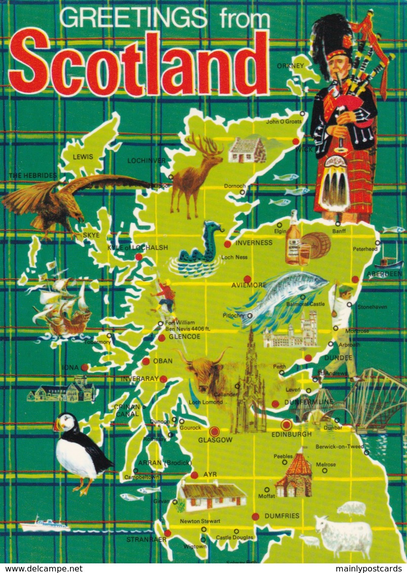 AM67 Postcard Map - Greetings From Scotland - John Hinde - Cartes Géographiques