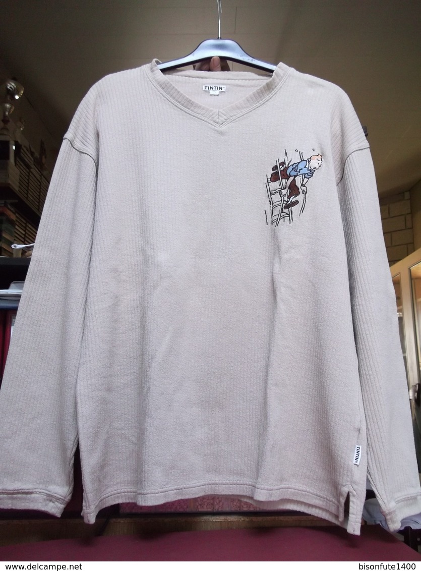 Sweat Tintin De Couleur Beige Avec Col En V, Taille XL. ( CW ) - Autres & Non Classés