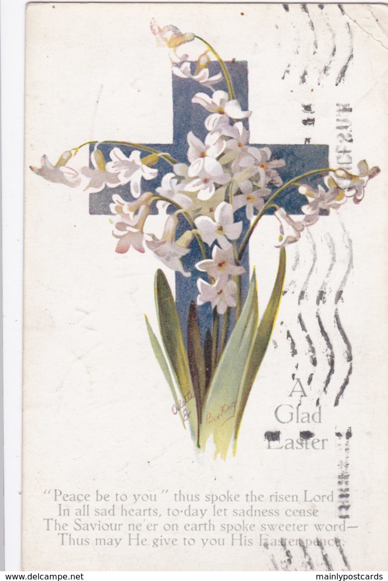 AM66 Greetings - A Glad Easter, Floral Cross - Tuck Oilette - Easter