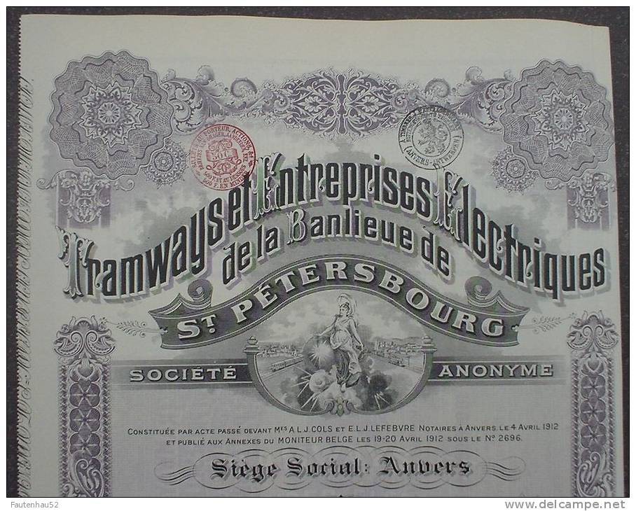 Tramways De St. Petersbourg 100 Francs 1912 - Chemin De Fer & Tramway