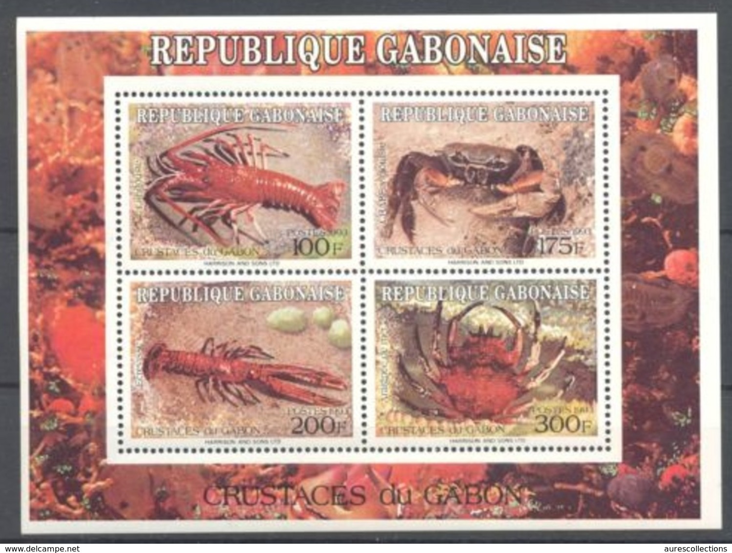 GABON 1993 Mi BL A76 YT 69 CRUSTACES SHELLS CRAB CRABE CRABES CRABS LANGOUSTE ECREVISSE CREVETTE CREVETTES MNH ** RARE - Crustacés