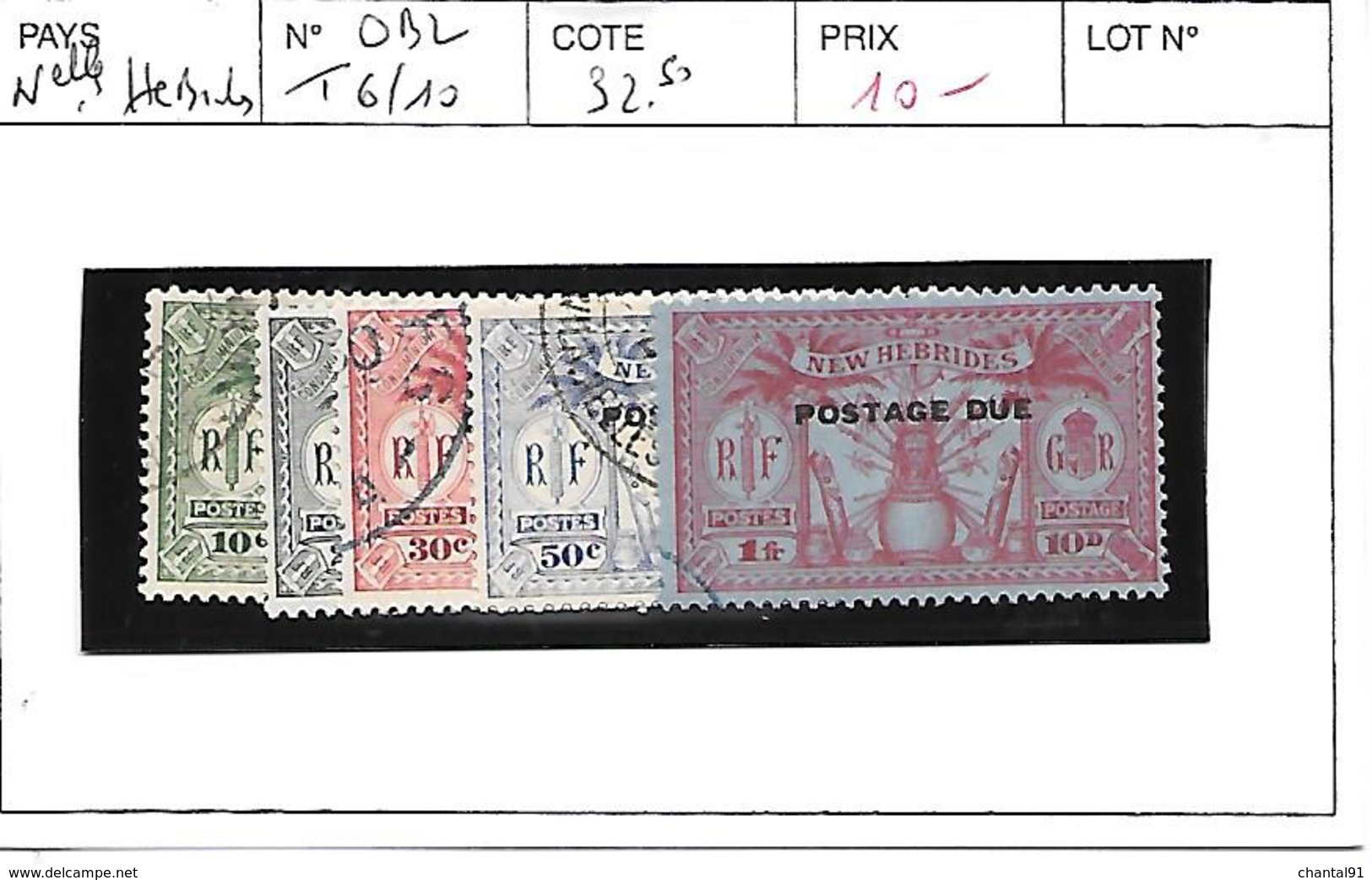 NOUVELLES HEBRIDES N° TAXE 6/10 OBL - Timbres-taxe