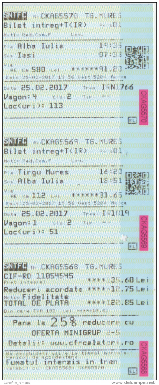 Romania CFR Train Ticket Railway Ticket For 2 Trips Intern Trips Used Ticket, Transportation Ticket For 1 Person, Stamp - Europe