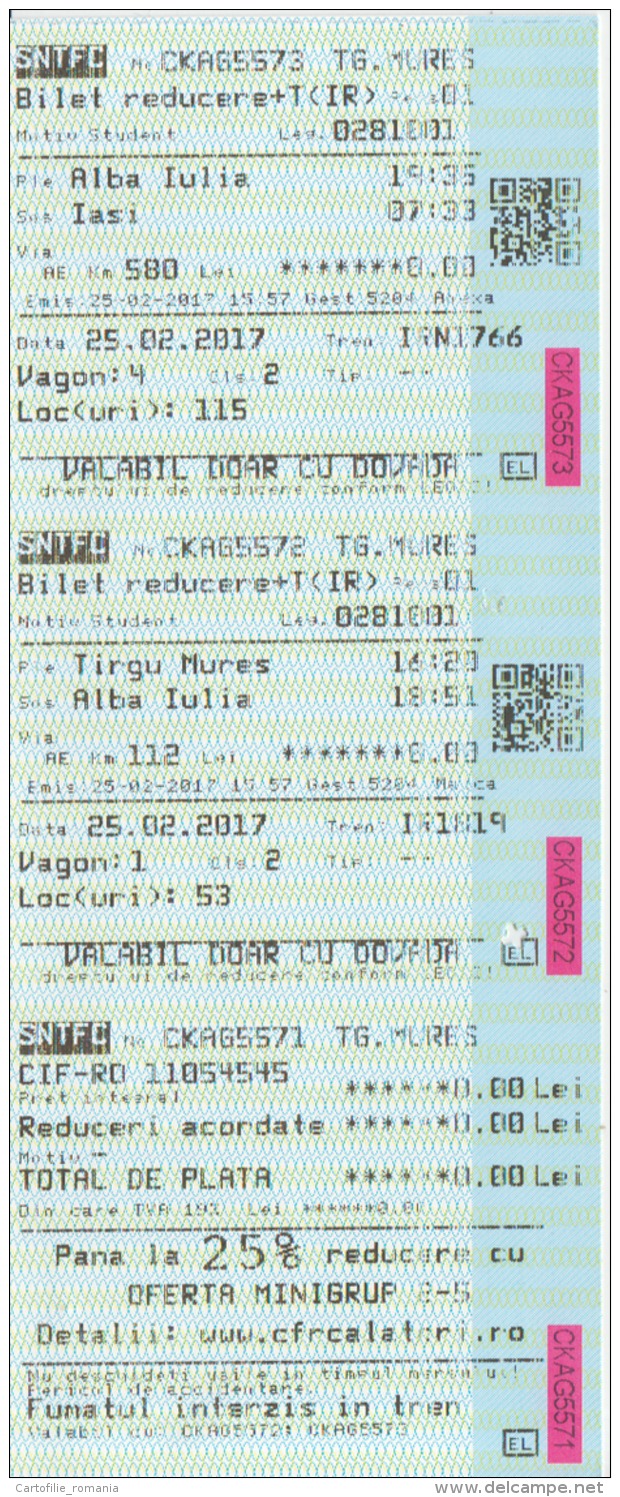 Romania CFR Train Ticket Railway Ticket For 2 Trips Intern Trips Used Ticket, Transportation Ticket For 1 Person, Stamp - Europa