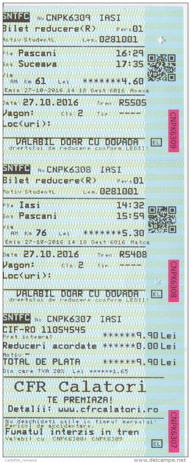 Romania CFR Train Ticket Railway Ticket For 2 Trips Intern Trips Used Ticket, Transportation Ticket For 1 Person, Stamp - Europe