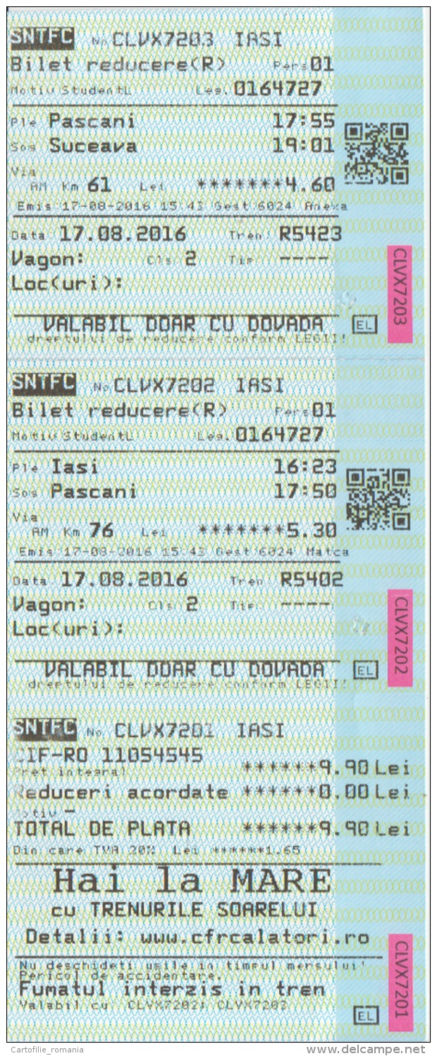 Romania CFR Train Ticket Railway Ticket For 2 Trips Intern Trips Used Ticket, Transportation Ticket For 1 Person, Stamp - Europa