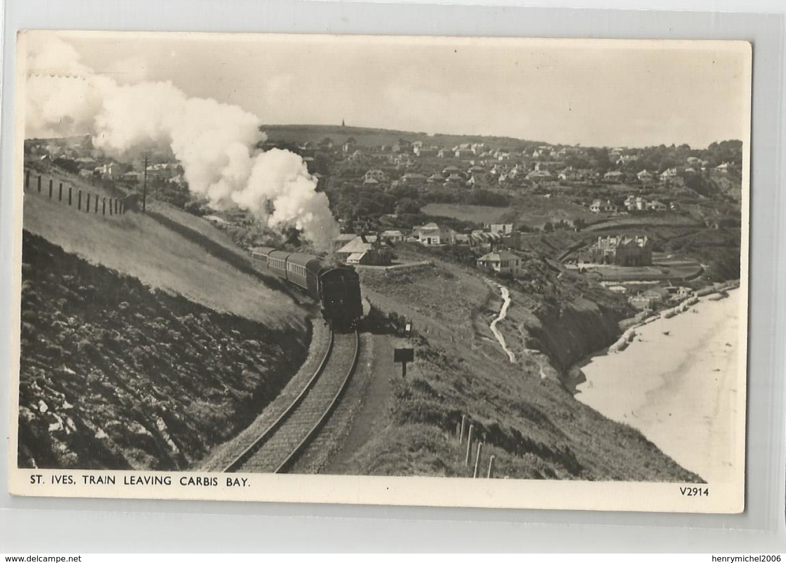 Angleterre - Cornwall Scilly Isles - St Ives - Train Vapeur Leaving Carbis Bay Ed Photochrom Co Ltd Kent - St.Ives