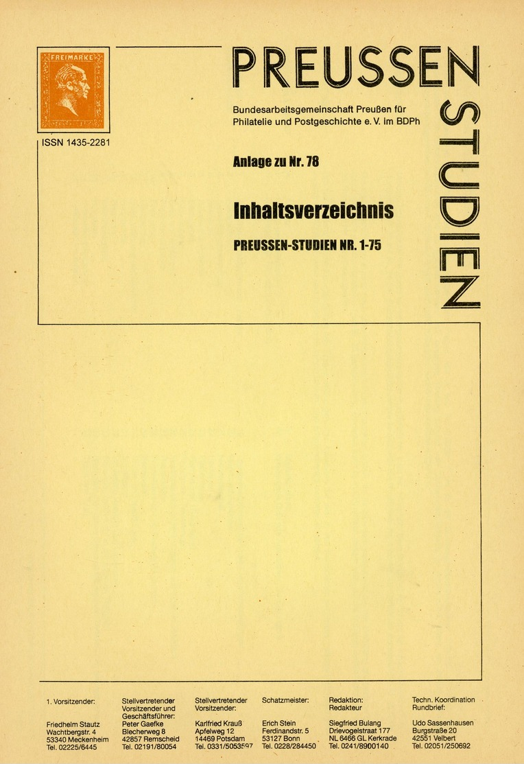 ArGe Preußen Inhaktsverzeichnisn Rundbriefe 1 - 75 Aus 1999 - Philatélie Et Histoire Postale