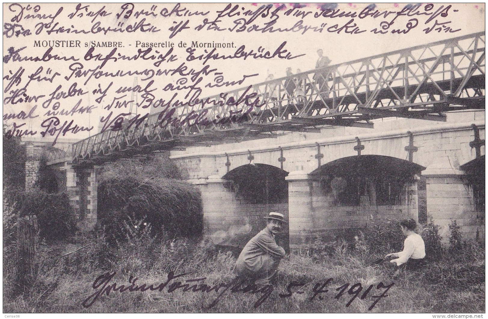 Moustier S/Sambre Passerelle De Mornimont Circulée En 1917 - Jemeppe-sur-Sambre