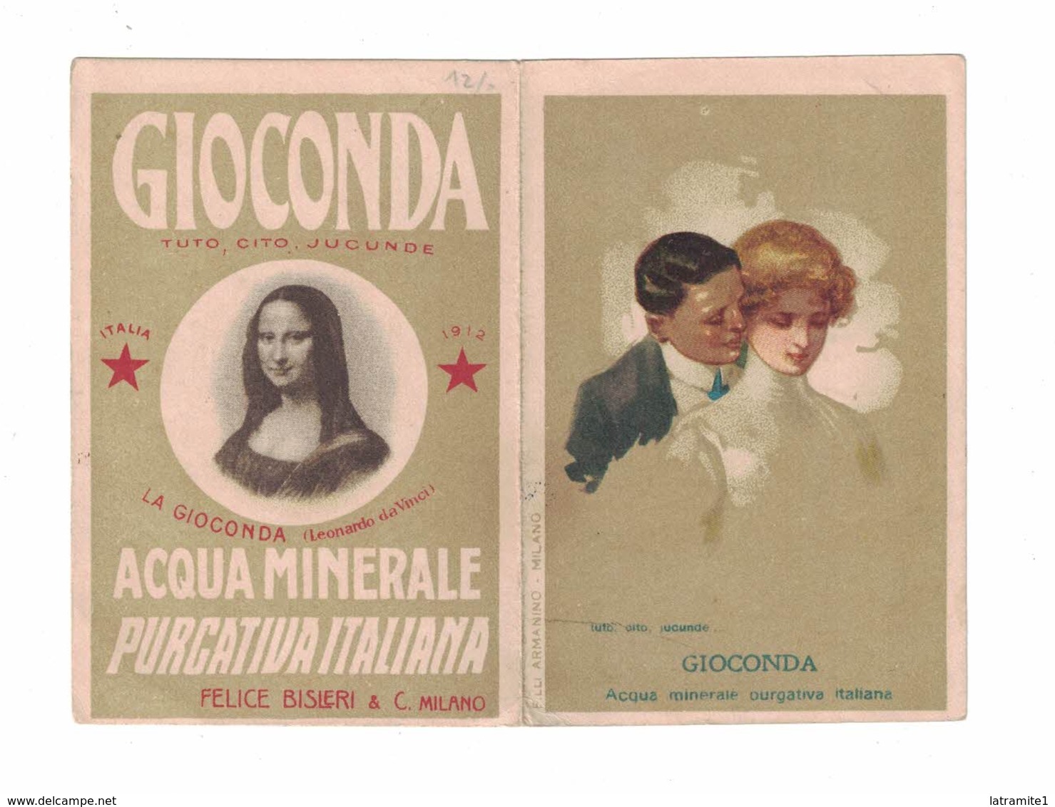 CALENDARIETTO 1913  SEMESTRINO  FELICE BISLERI  GIOCONDA ACQUA MINERALE PURGATIVA ITALIANA - Altri & Non Classificati