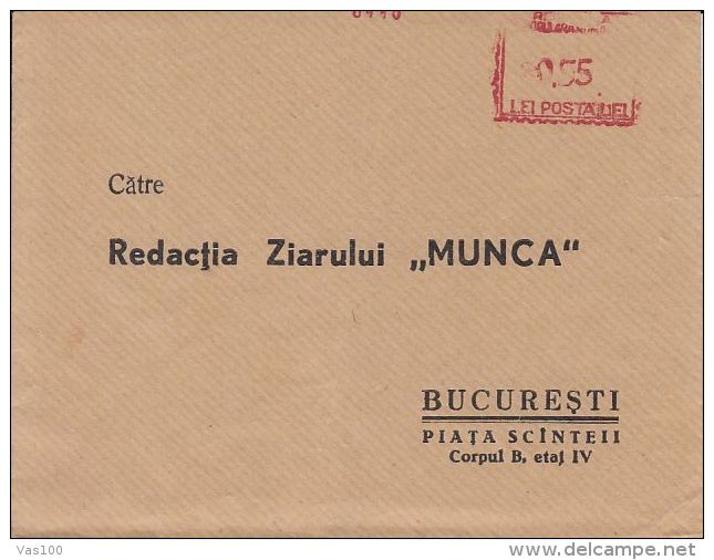 PRINT ERROR, AMOUNT 0.55 RED MACHINE STAMPS ON COVER ADRESSED TO MUNCA NEWSPAPER OFFICE, ABOUT 1960, ROMANIA - Errors, Freaks & Oddities (EFO)