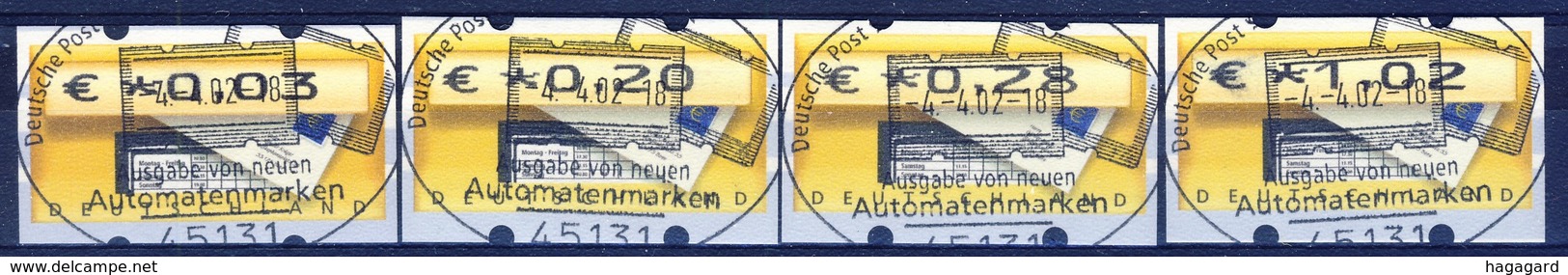 +B1460. BRD 2002. Michel 5, 4 Items, FD-cancelled - Maschinenstempel (EMA)