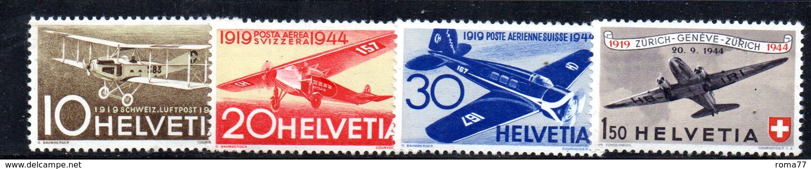 502/1500 - SVIZZERA 1944 , Posta Aerea Unificaton. 36/39 Con Gomma Integra  ***  MNH - Nuovi