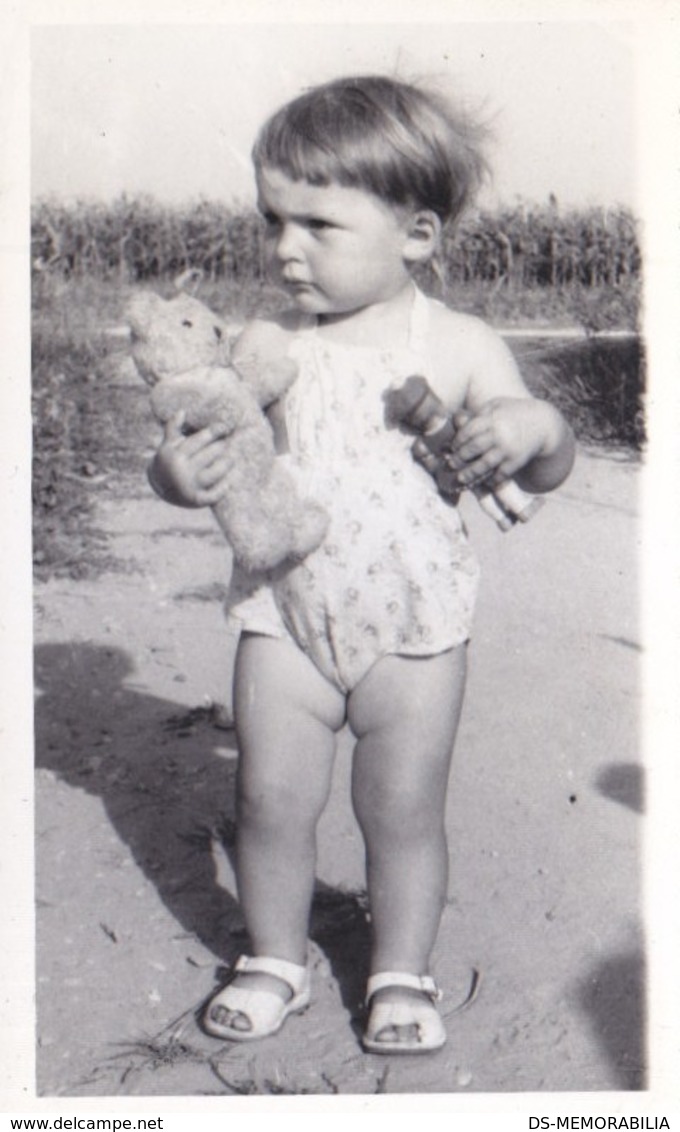 Child W Teddy Bear Vintage Real Photo - Jeux Et Jouets