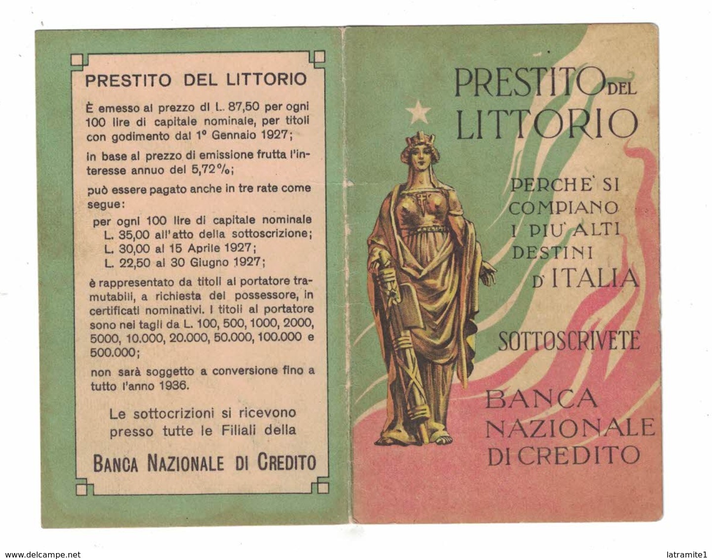 CALENDARIETTO 1927  SEMESTRINO  PRESTITO DEL LITTORIO - Altri & Non Classificati