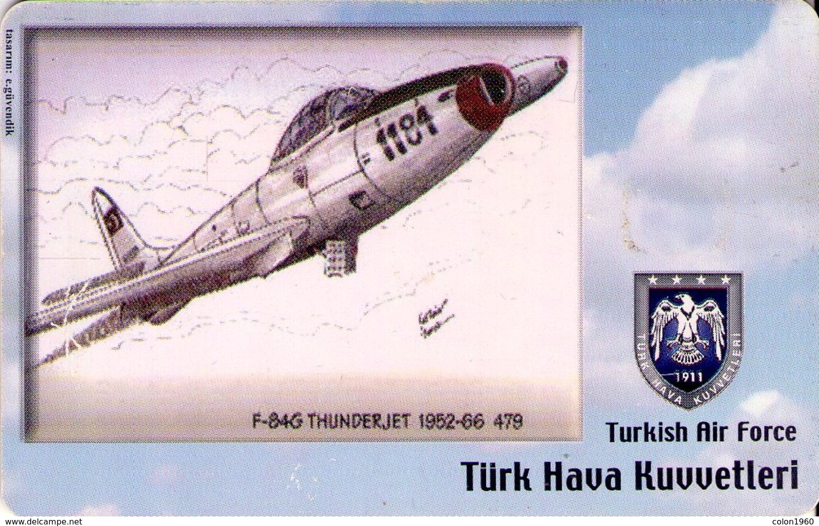 TURQUIA, AVION. (CHIP) TURKISH AIR FORCE, F-84G THUNDERJET 1952-66, TR-TT-C-0161. (127) - Aviones