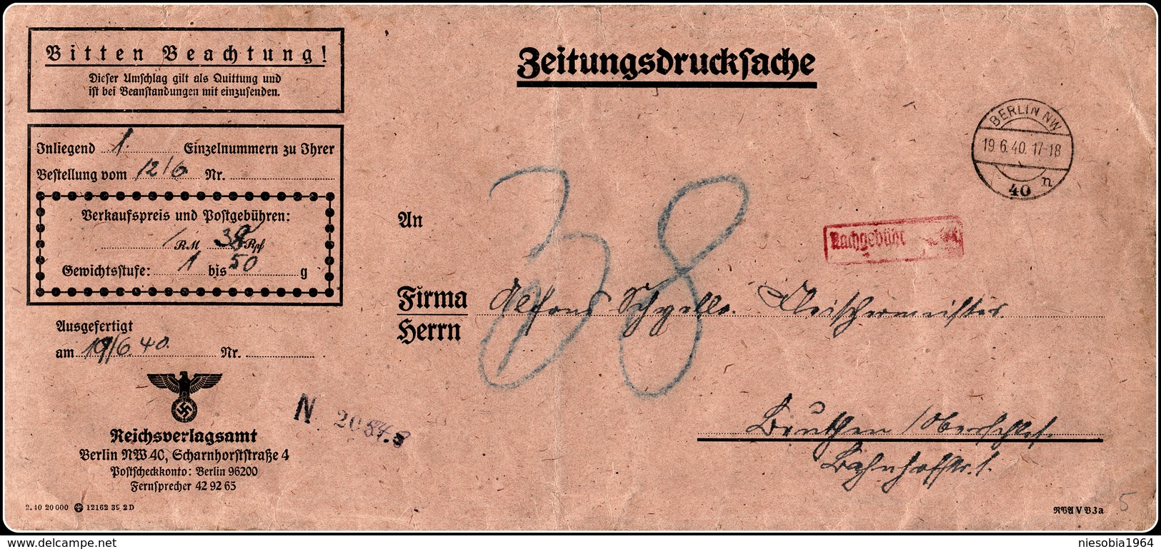 WW2 DR Ganzsache Reichsverlagsamt Germany Reich's Main Censorship Office Berlin / GERMANY POSTAL STATIONERY - Lettres & Documents