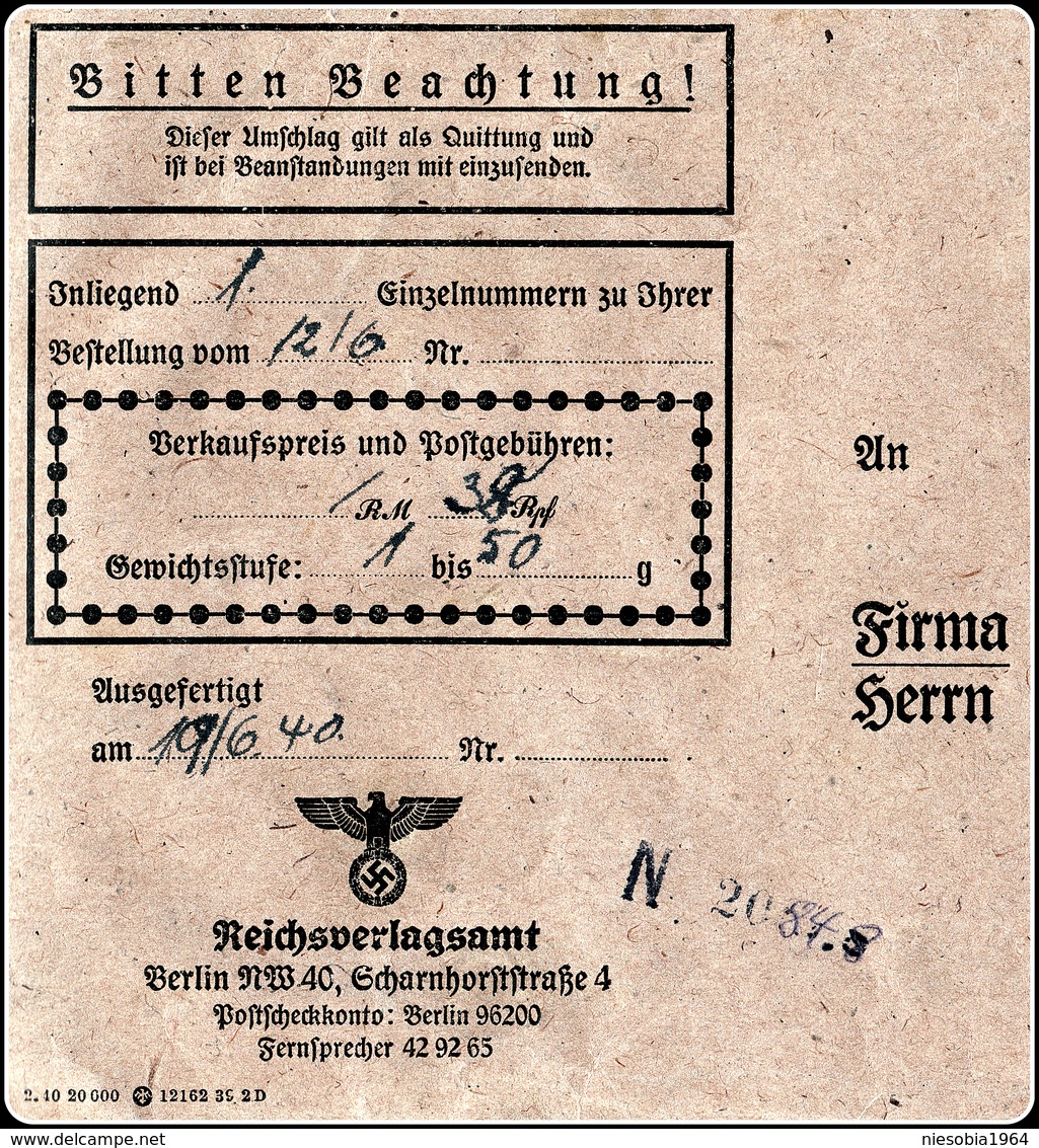 WW2 DR Ganzsache Reichsverlagsamt Germany Reich's Main Censorship Office Berlin / GERMANY POSTAL STATIONERY - Lettres & Documents