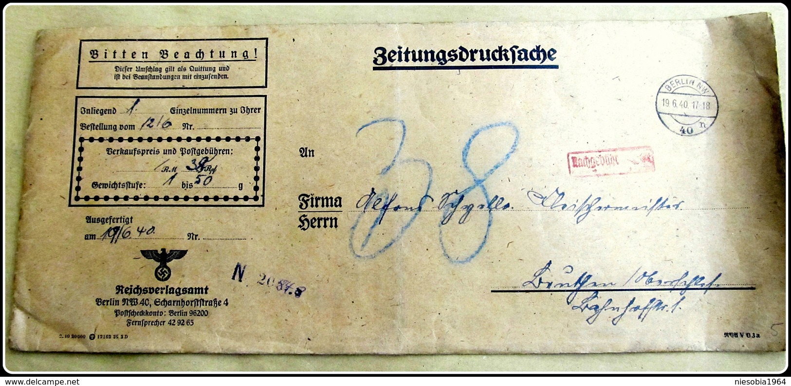 WW2 DR Ganzsache Reichsverlagsamt Germany Reich's Main Censorship Office Berlin / GERMANY POSTAL STATIONERY