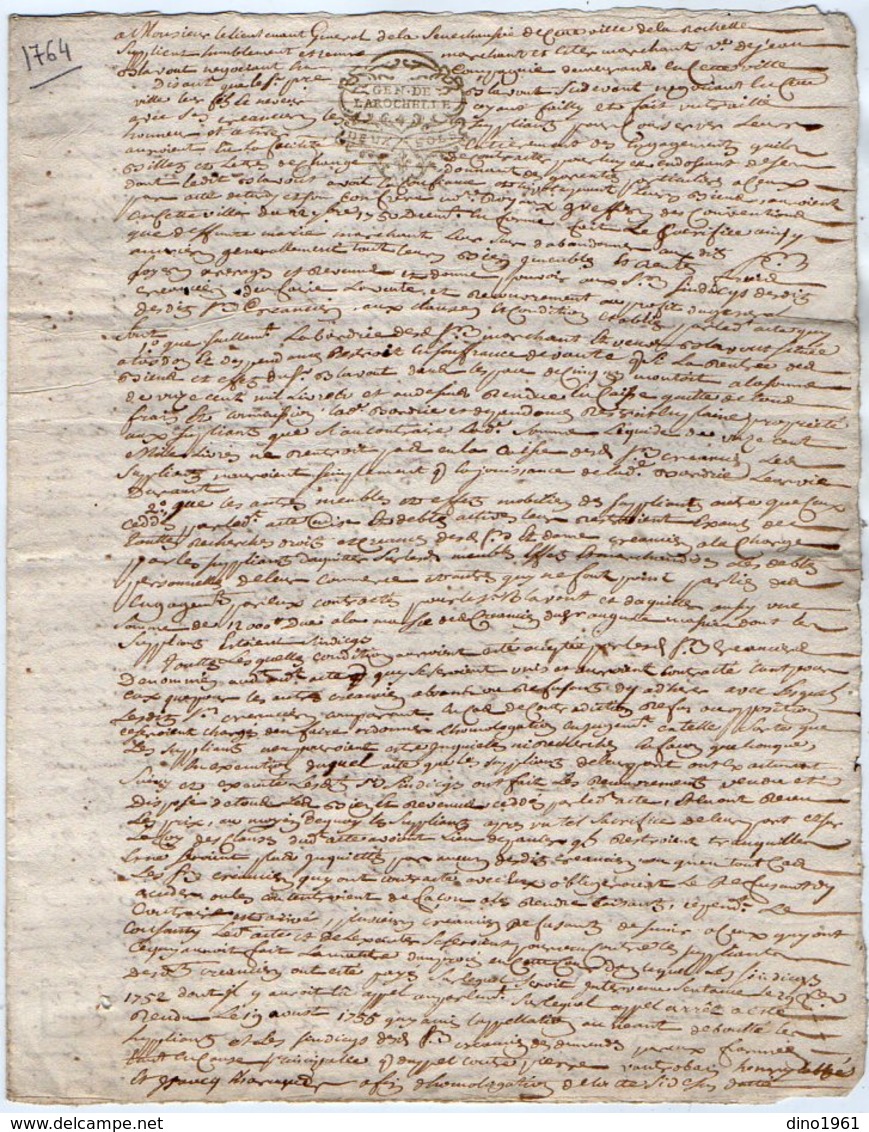 VP12.981 - Cachet Généralité - LA ROCHELLE 1764 - Lot De Documents Concernant Mr LACROIX - Cachets Généralité