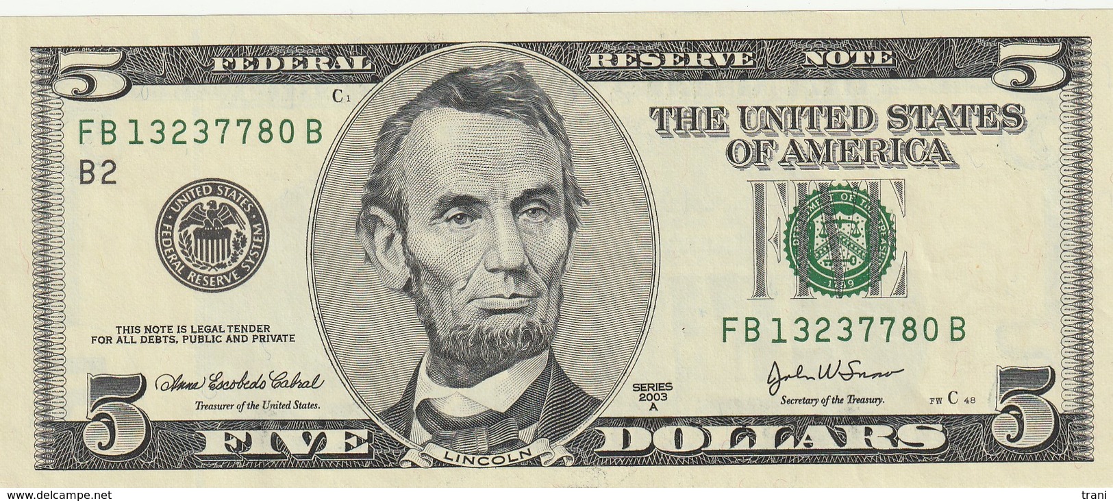 5 DOLLARI LINCOLN - Billetes De Estados Unidos (1862-1923)