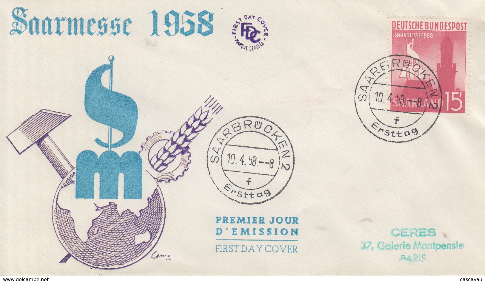 Enveloppe  FDC  1er  Jour  SARRE   6éme    Foire  Internationale   SAARBRÜCKEN    1958 - FDC