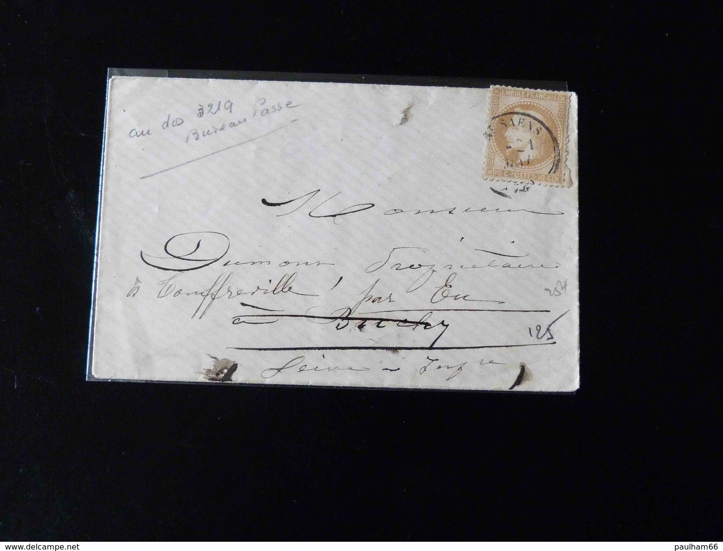 LETTRE POUR TOUFFREVILLE SUR EU  1871  -  BUREAU DE PASSE 3219  -  ROUEN  - - 1849-1876: Période Classique