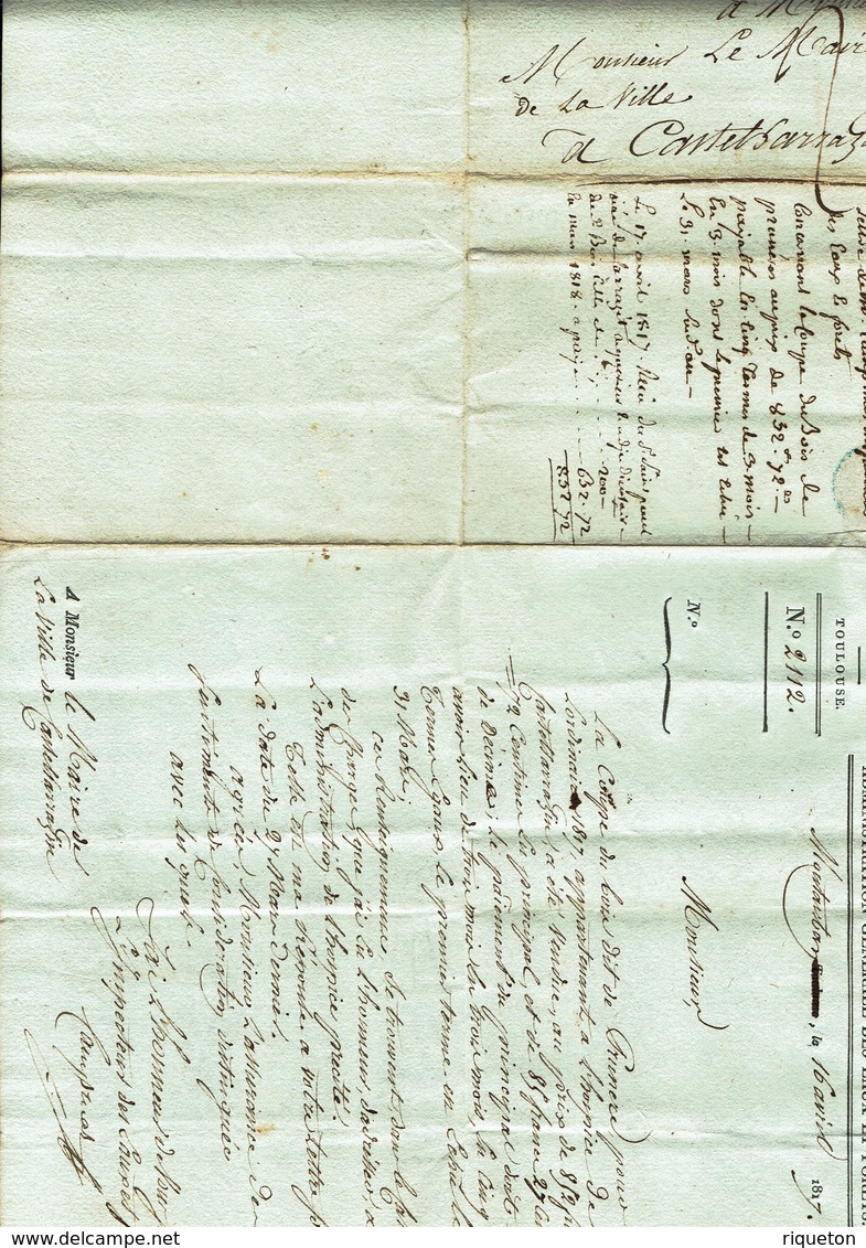 FR -1817- Administration Générale Des Eaux Et Forêts - Marque II5 Montauban Pour Castelsarrazin - Port Dû Taxe 2 Décimes - 1801-1848: Précurseurs XIX