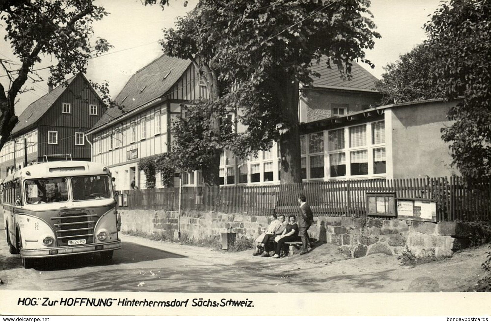 HINTERHERMSDORF, Sächs.-Schweiz, Hog. "Zur Hoffnung" Bus (1960s) AK - Hinterhermsdorf