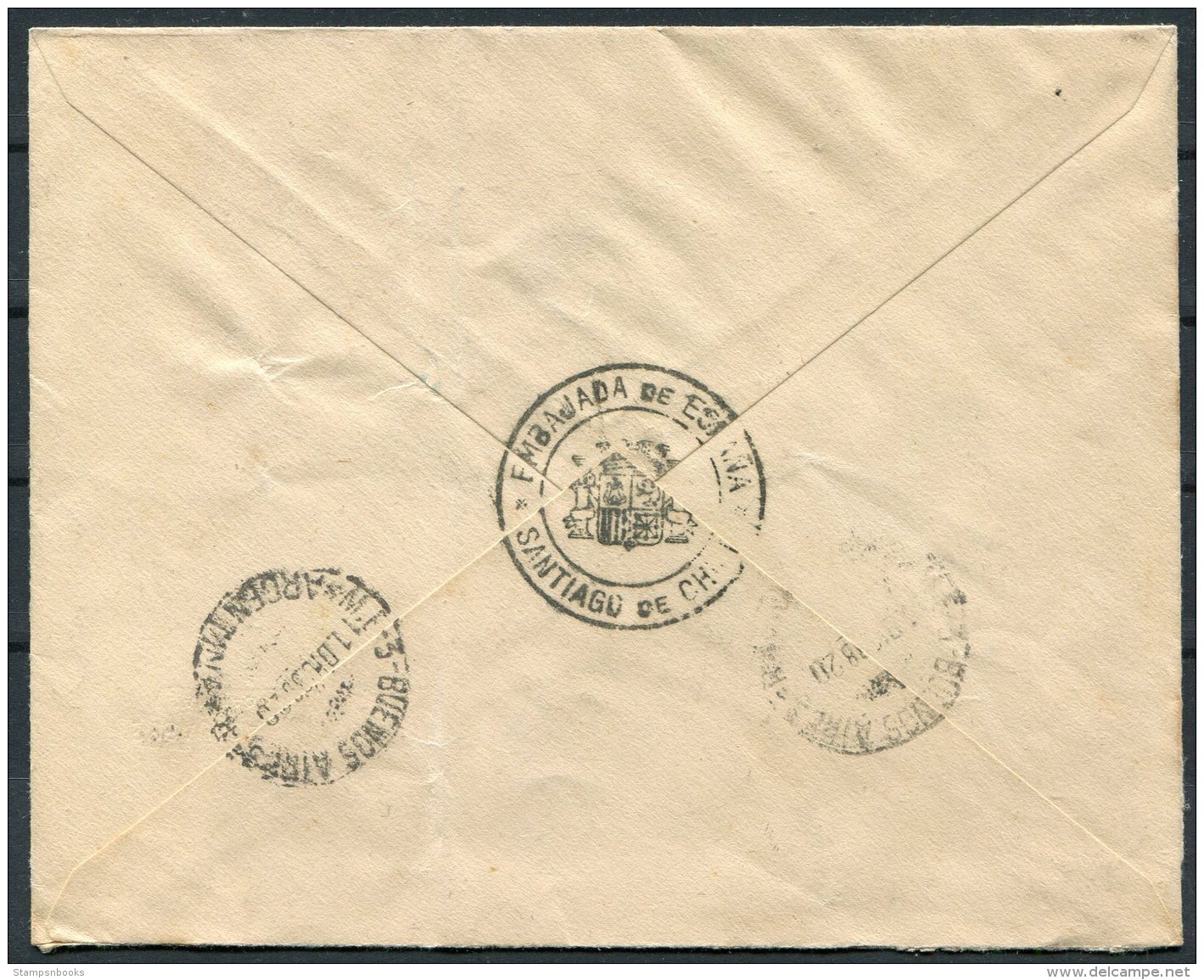 1937 Chile Spainsh Embassy Diplomatic Cover Santiago - Buenos Aires, Argentina - Chile