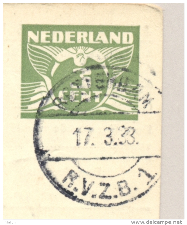 Nederland - 1933 - 3 Cent Arbeidslijstkaart G15a Met LB-stempel ROTTERDAM / RVZB 1 - Poststempels/ Marcofilie