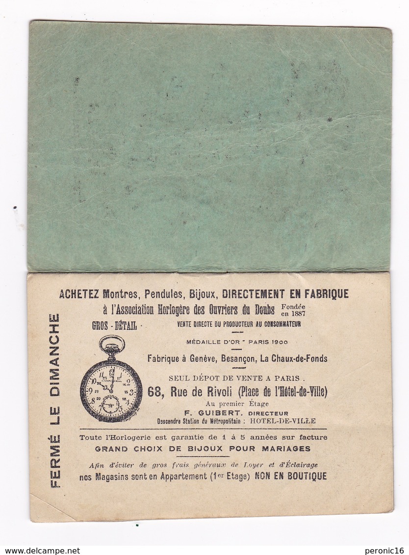 Rare Petit Carnet Publicitaire Association Horlogère Des Ouvriers Du Doubs, Rue De Rivoli, Paris, Bijoux, Horlogerie - Autres & Non Classés