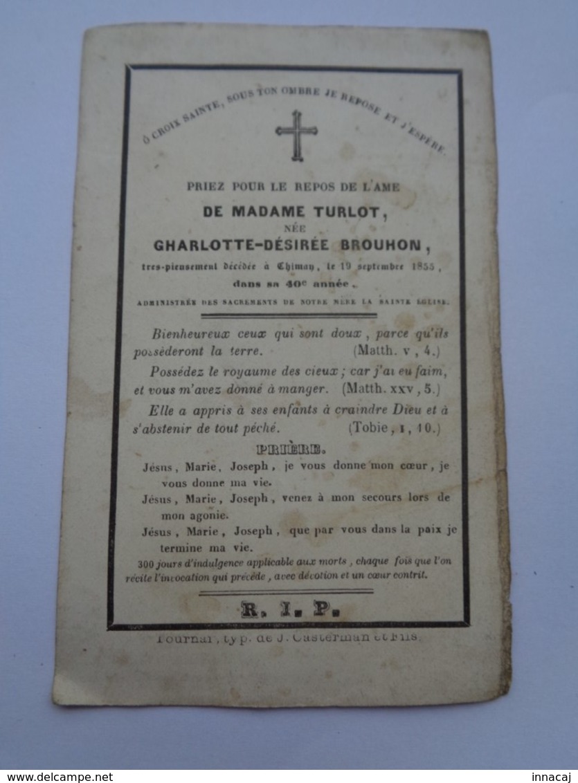 Réf: 41-17-38.  Mme TURLOT Née BROUHON Charlotte-Désirée   CHIMAY - Décès