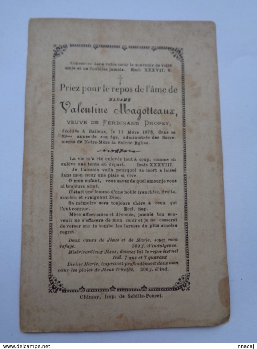 Réf: 41-17-37.  Mme MAGOTTEAUX  Valentine  Vve  DROPSY Ferdinand  BAILEUX - Décès