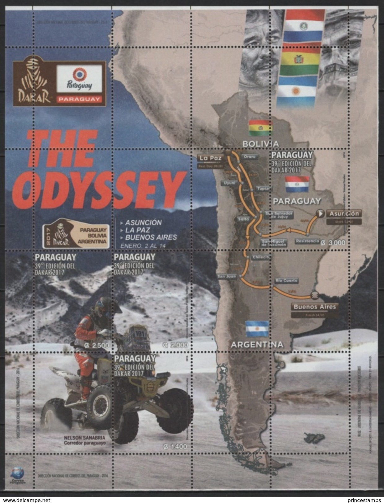 Paraguay (2016) - Block -  /  Motorbikes - Rallye Dakar - Motos - Motocicleta - Motorrad - Flags - Motorbike - Maps - Moto