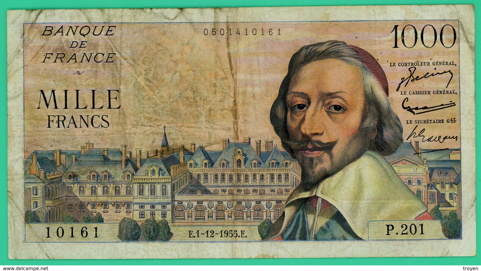 1000 Francs - France -  Richelieu - N°. P.201 10161 / E.1-12-1955.E. - TB+  - - 1 000 F 1953-1957 ''Richelieu''