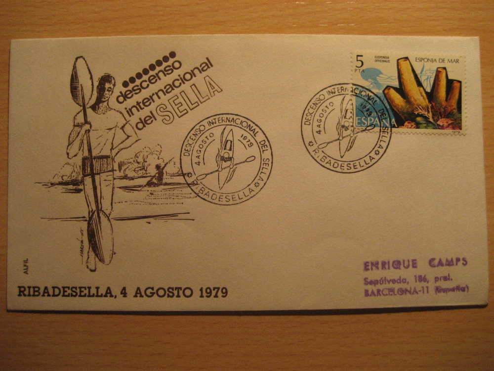 RIBADESELLA ASTURIAS 1979 Descenso Int Sella Piraguas Pirogues Remo Tren Train Matasellos Especial Sobre Cover Lettre - Kanu