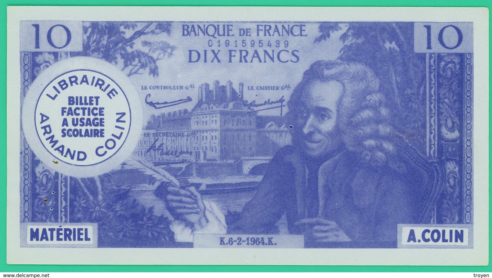 10 Francs - France - Fictif Publicitaire - Librairie Colin - Pour Usage Scolaire - TTB - - Fiktive & Specimen