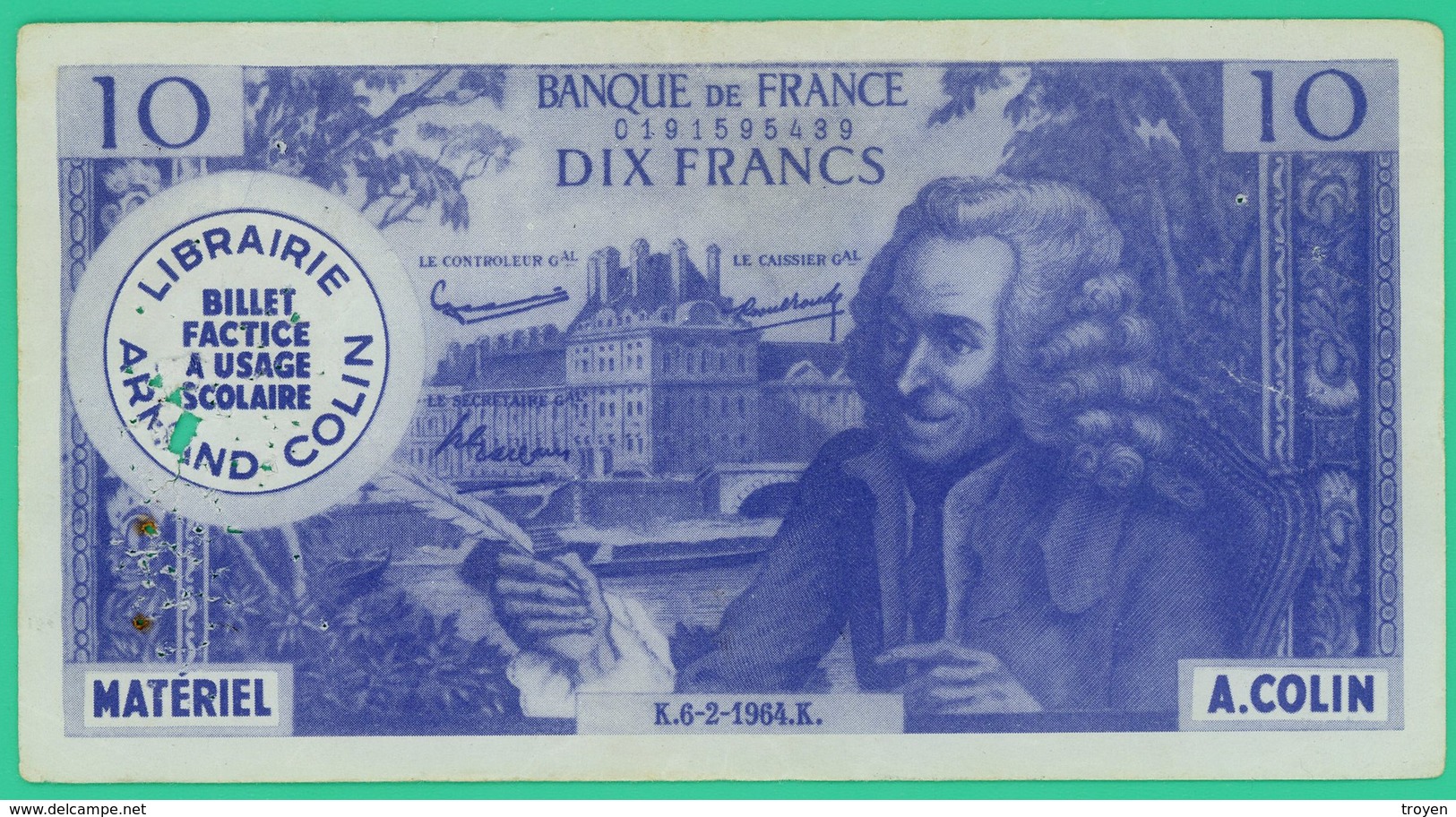 10 Francs - France - Fictif Publicitaire - Librairie Colin - Pour Usage Scolaire - TTB - - Fictifs & Spécimens