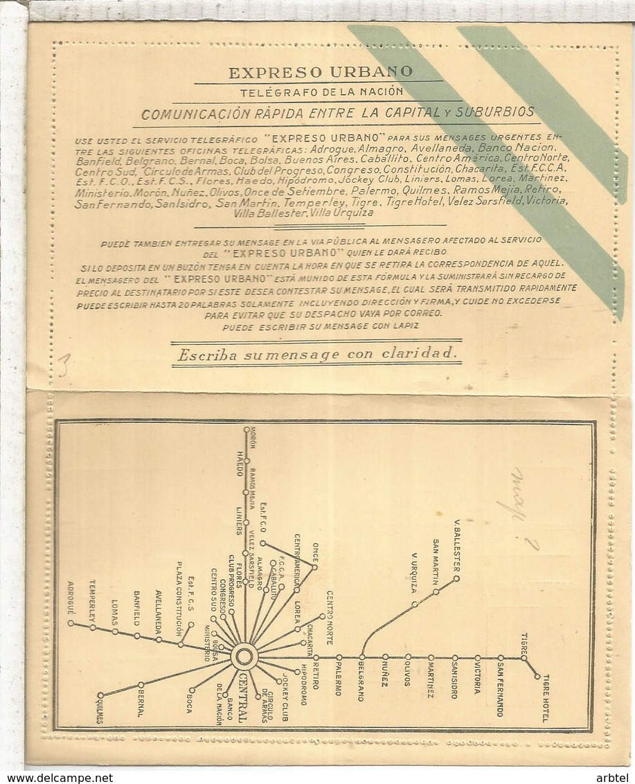 ARGENTINA ENTERO POSTAL TELEGRAFO DE LA NACION EXPRESO URBANO - Postwaardestukken