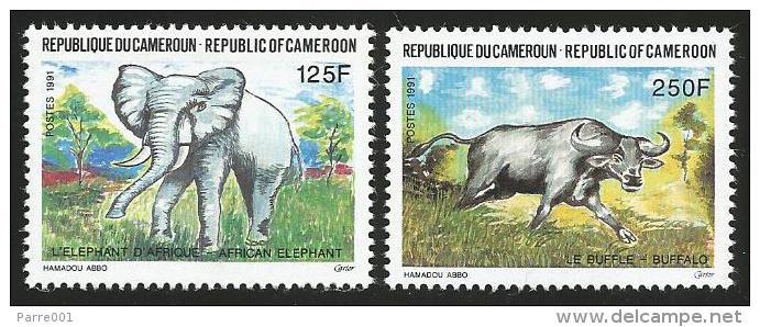 Cameroun Cameroon 1991 Fauna Elephant Buffalo Yv 843/4 Mi 1181/2 Mint Neuf Set - Camerún (1960-...)