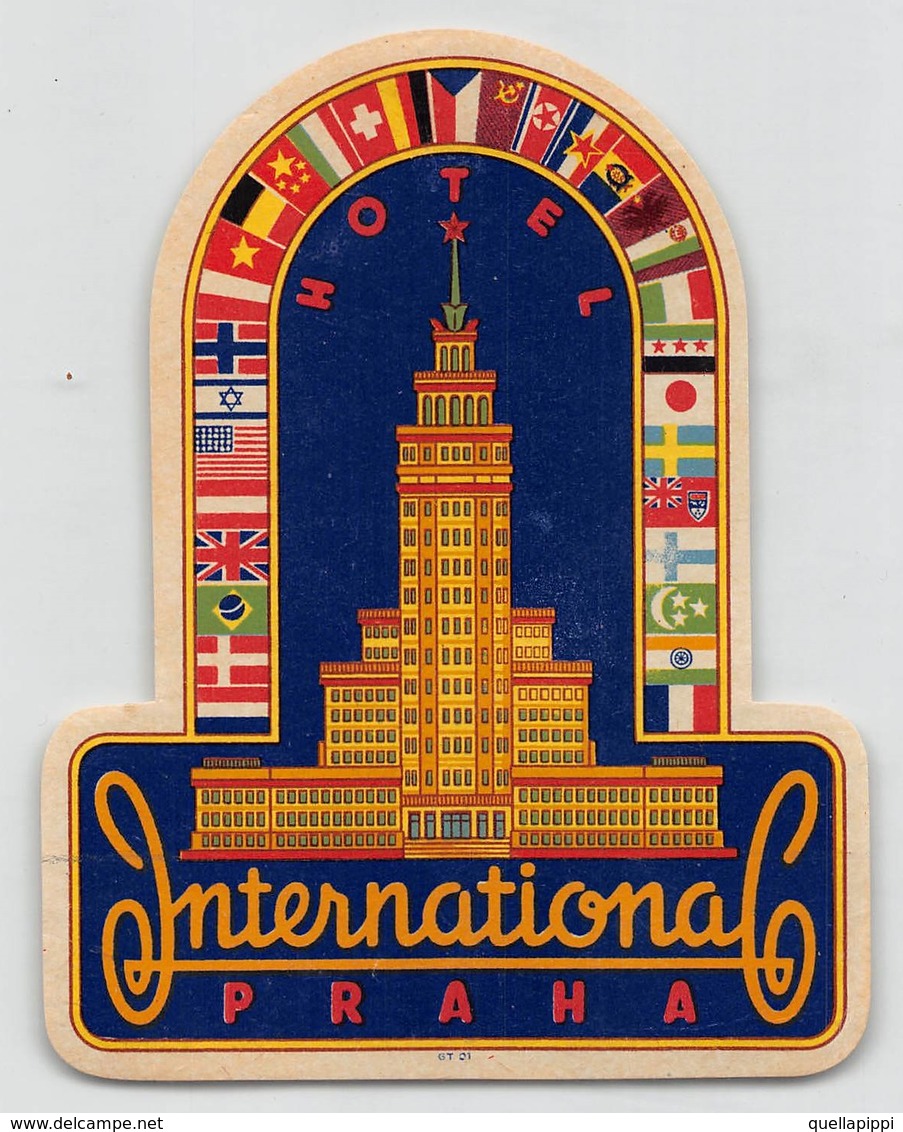 D8593 " HOTEL - INTERNATIONAL - PRAHA " ETICHETTA ORIGINALE - ORIGINAL LABE4 - Hotel Labels