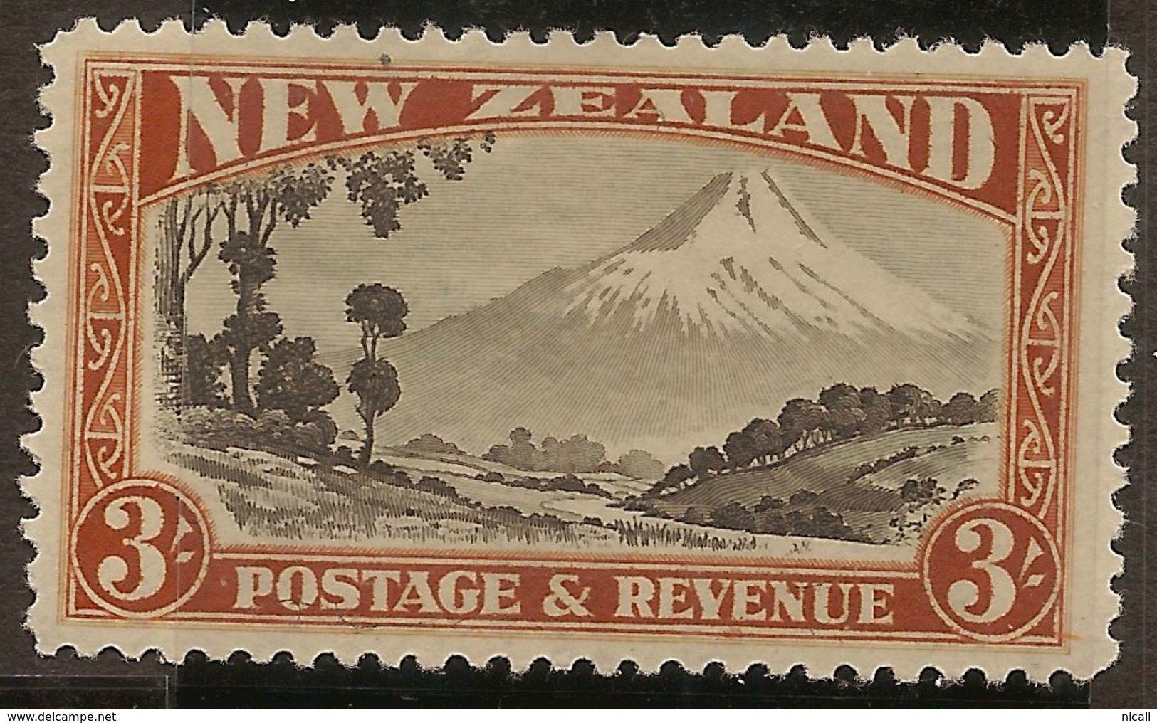 NZ 1935 3/- Mt Egmont P12.5 SG 590b HM #IR36 - Unused Stamps